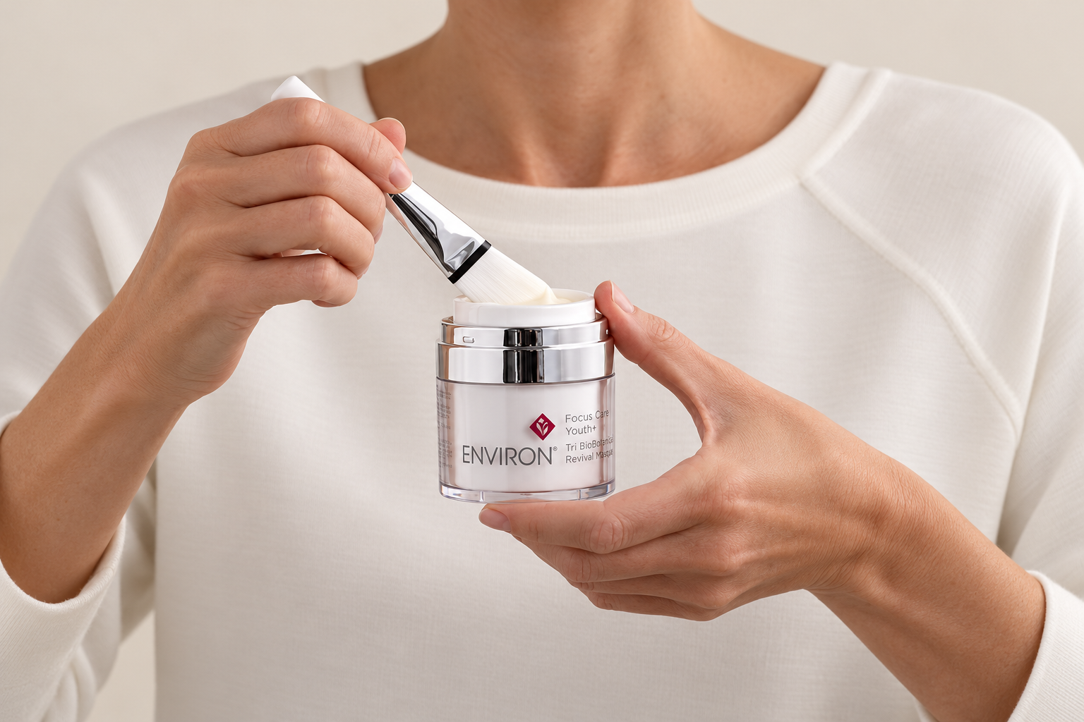 Environ Tri-Biobotanical Revival Masque being applied with a brush